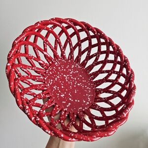 Arlington Designs Large Ceramic Red Speckled Open Weave Retro Bread Basket - 11"